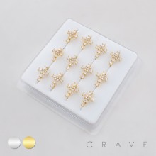 12PCS OF MULTI CZ CROSS 316L SURGICAL STEEL NOSE HOOP NOSE RING BOX